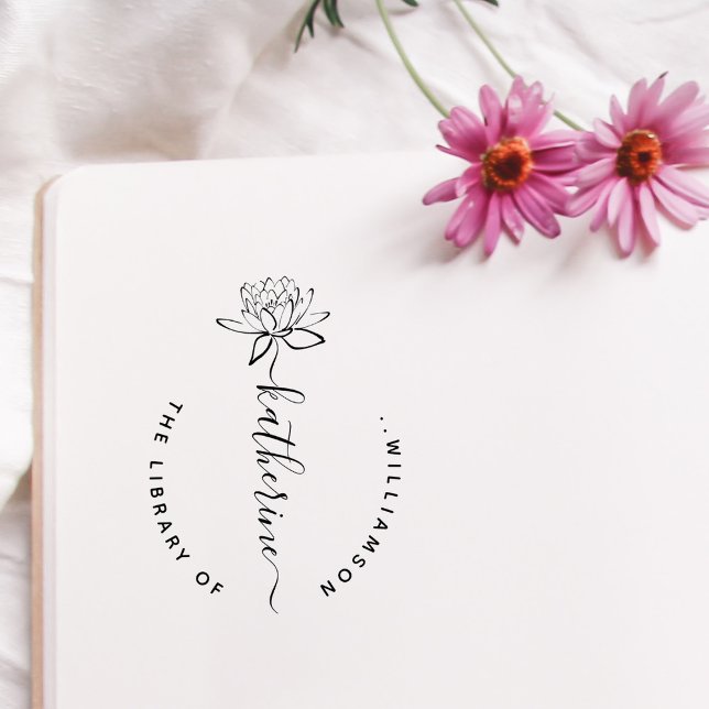 Tampons Encreurs Lotus Flower Elegant Script Custom Name Library Ru (Créateur téléchargé)