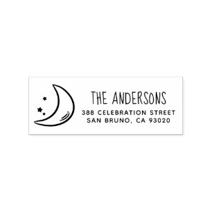 Tampons Encreurs Lune et étoiles Nom de famille et adresse de ret