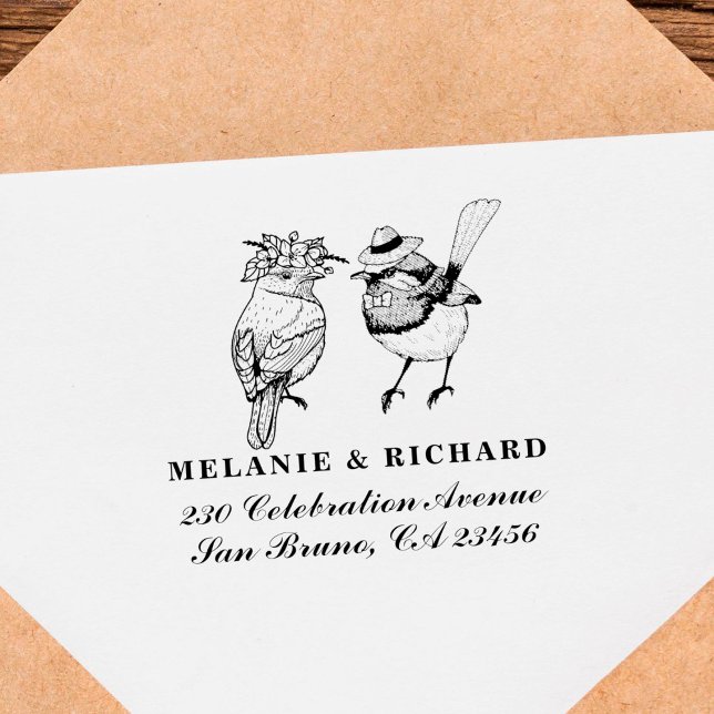 Tampons Encreurs M. & Mme Birds Mariages Noms Script Adresse de ret (Créateur téléchargé)