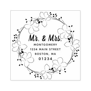 Tampons Encreurs M. & Mme Floral Modern Script Retourner l'adresse