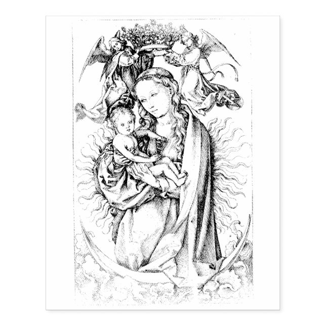 Tampons Encreurs Madonna crowned by two Angels Rubber Stamp (Impression)