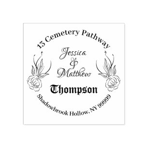 Tampons Encreurs Mariage Adresse de Retour Rond Floral Gothique