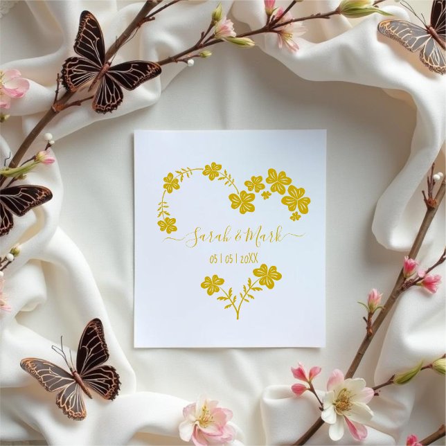 Tampons Encreurs Mariage botanique couronne de coeur floral (Floral wreath heart with names for wedding.)