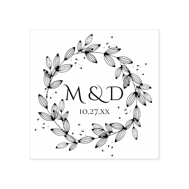 Tampons Encreurs Mariage de monogramme à couronne feuillue (Impression)