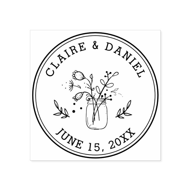 Tampons Encreurs Mariage Enregistrer la date Mason Jar Fleurs (Impression)