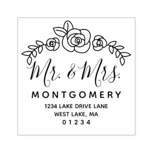 Tampons Encreurs Mariage Floral Roses M. & Mme Adresse de retour