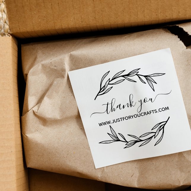 Tampons Encreurs Merci Script Site Laurel Leaf (Thank You Script Website Laurel Leaf Rubber Stamp)