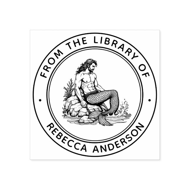 Tampons Encreurs Merman on Rocks Ex Libris Boplate Library Book (Impression)