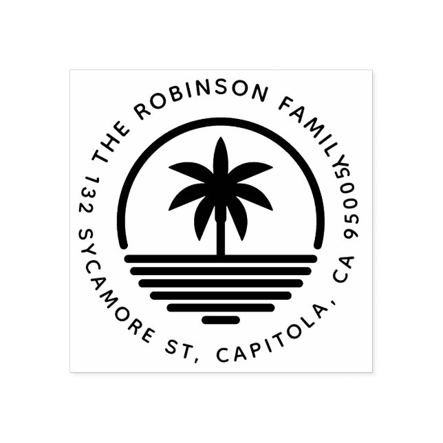 Tampons Encreurs Modern Palm Tree Silhouette Family Adresse de reto (Impression)