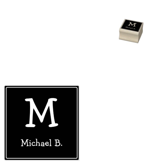 Tampons Encreurs Monogramme blanc et nom sur Carré arrondi vert (Tamponné)