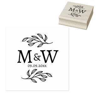 Tampons Encreurs Monogramme de couple de mariage Date Élégant Botan