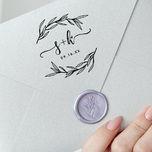 Tampons Encreurs Monogramme de couples de script de feuille de laur