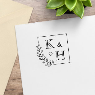 Tampons Encreurs Monogramme de la branche de coin Mariage initial 1