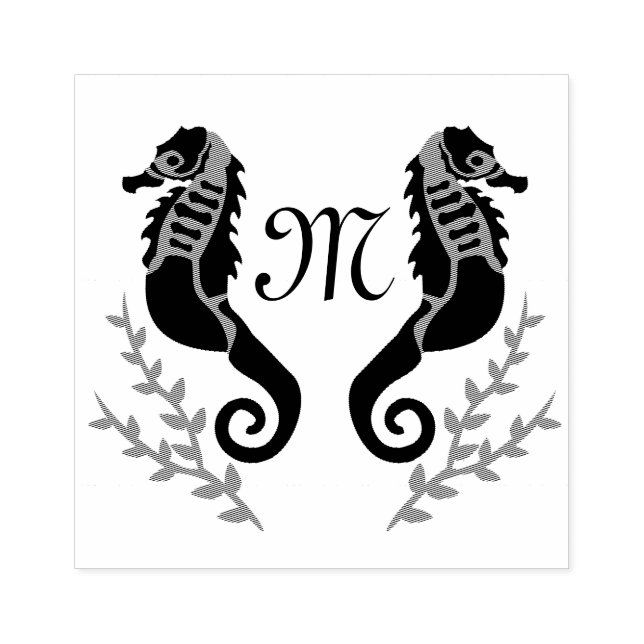 Tampons Encreurs Monogramme de silhouette de cheval de mer noir (Impression)