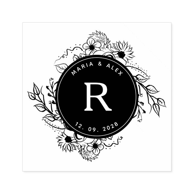 Tampons Encreurs Monogramme Mariage floral rustique (Impression)