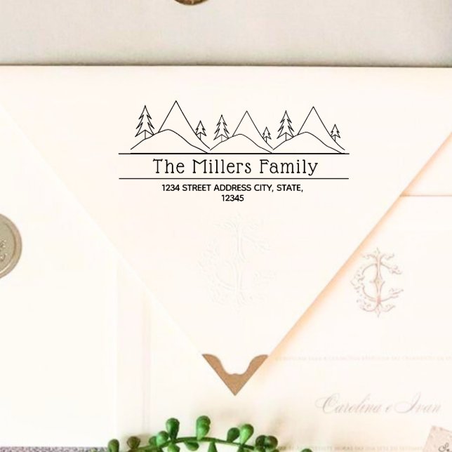 Tampons Encreurs Montagnes et arbres Nom de famille Adresse de reto (Créateur téléchargé)