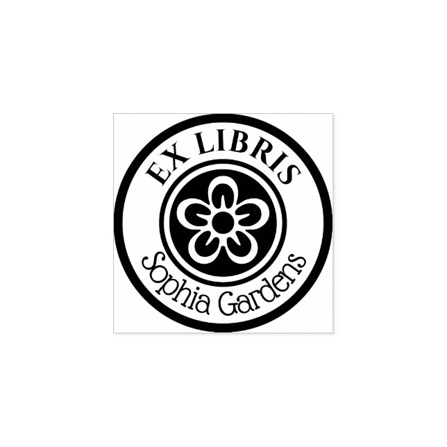 Tampons Encreurs Motif de fleur Ex Libris rond (blanc sur noir) (Impression)