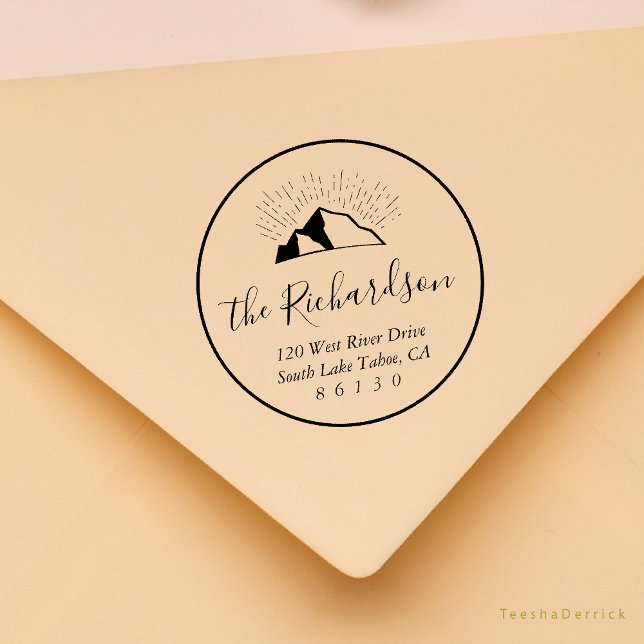 Tampons Encreurs Mountain Sketch Sunlight Beausson Adresse de retou (Mountain Sketch Sunlight Beam Return Address Rubber Stamp, New Home Address Announcement)