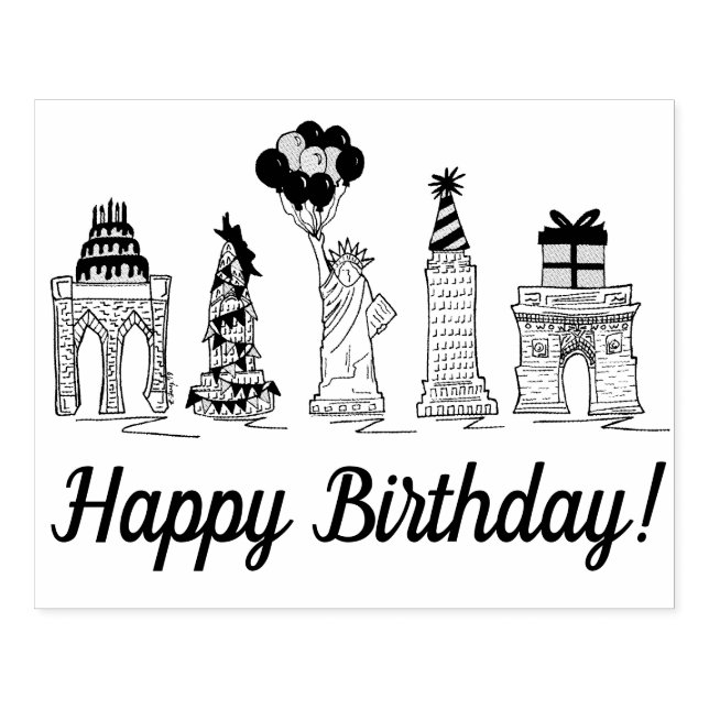 Tampons Encreurs New York City NYC Landmarks fête d'anniversaire (Impression)