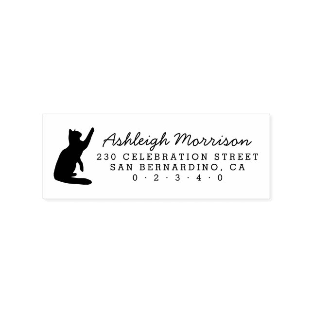 Tampons Encreurs Noir Chat Silhouette Nom du script Adresse de reto (Impression)