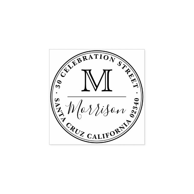 Tampons Encreurs Nom de famille et monogramme Bordure ronde Adresse (Impression)