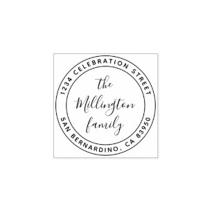 Tampons Encreurs Nom de famille moderne Script Round Return Adresse