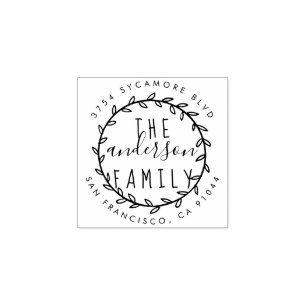 Tampons Encreurs Nom de famille Rustic Script & Wreath Adresse de r