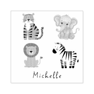 Tampons Encreurs Nom personnalisé Animal éléphant Tigre Lion Zèbre