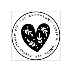 Tampons Encreurs Nom rond de coeur botanique mignon et adresse de