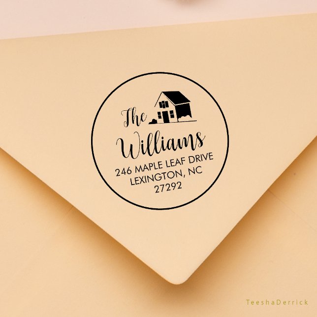 Tampons Encreurs Notre nouvelle maison Faire-part retour (Our New House Address Announcement Modern Rustic Round Rubber Stamp)