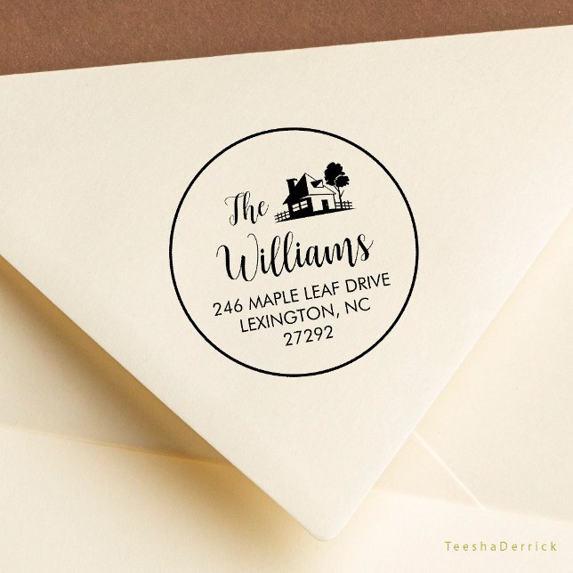 Tampons Encreurs Notre nouvelle maison Faire-part retour (Our New House Address Announcement Modern Rustic Round Rubber Stamp)