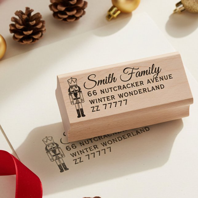 Tampons Encreurs Nutcracker Nom de famille Adresse de retour Timbre (Elevate your holiday mail and crafts with this charming nutcracker stamp. Add your name and address)