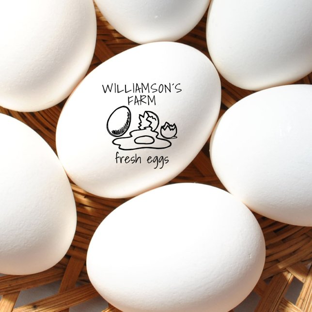 Tampons Encreurs Œuf frais dessiné à la main Famille Ferme Nom Œuf (Modern Hand-drawn Fresh Eggs Family Farm Name Egg Rubber Stamp)