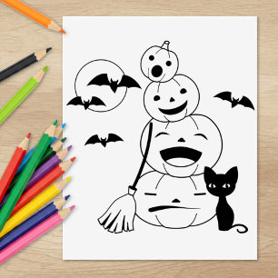 Tampons Encreurs Page Halloween Chat noir et Coloration Citrouille