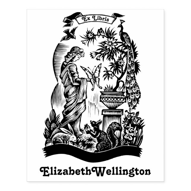 Tampons Encreurs Paon, Dame, Papillon, Lapin Ex Libris Livre (Impression)