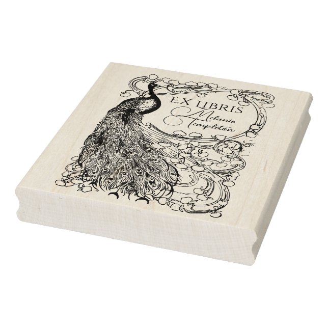 Tampons Encreurs Paon sur branche couverte de fleurs Ex Libris (Tampon)