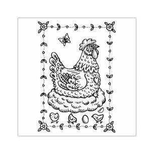 Tampons Encreurs PAYS HEN, NEST, OEUFS, POULET ART DE FOLK BORDER n