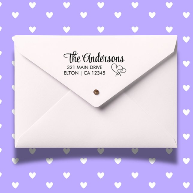 Tampons Encreurs Personnaliser 2 Coeurs Script Adresse de retour (Add a heartfelt touch to your mail with the 2 Hearts Script Return Address Rubber Stamp)