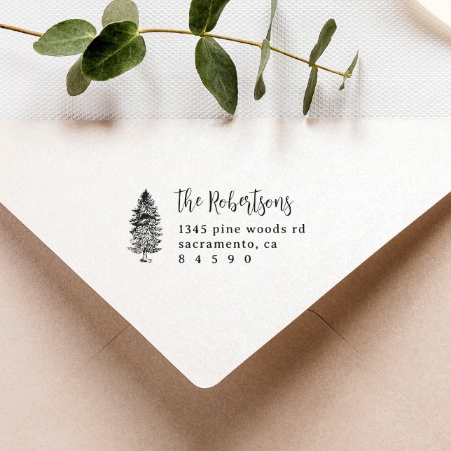 Tampons Encreurs Pine Arbres Rustiques Script Famille Adresse de re (Créateur téléchargé)