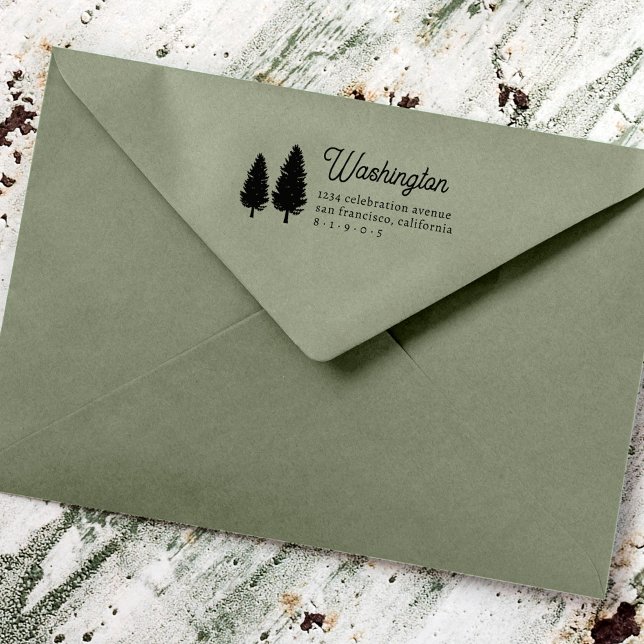 Tampons Encreurs Pine Trees personnalisés Nom de famille Adresse de (Créateur téléchargé)