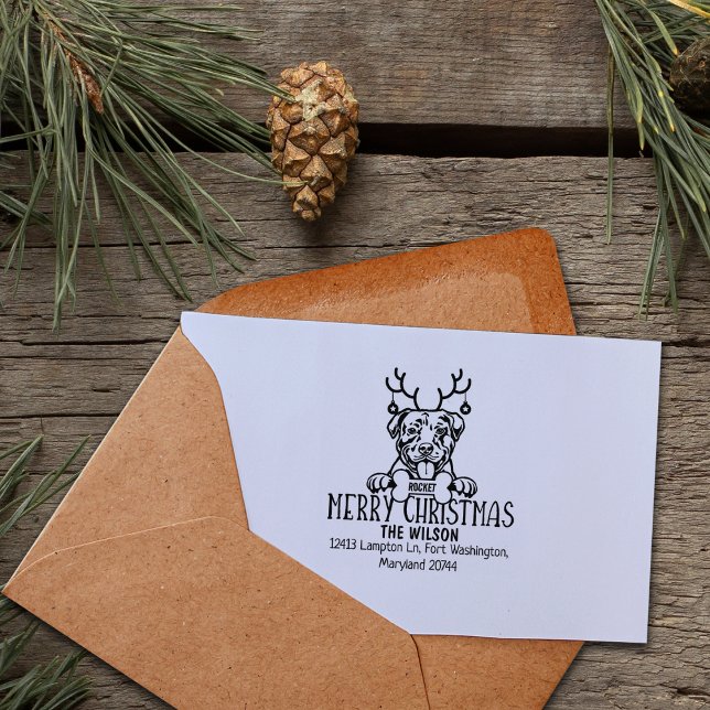 Tampons Encreurs Pitbull Chien Joyeux Noël Adresse de retour (Créateur téléchargé)
