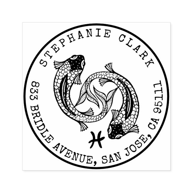 Tampons Encreurs Poissons Zodiac dessinés à la main | Adresse de re (Impression)