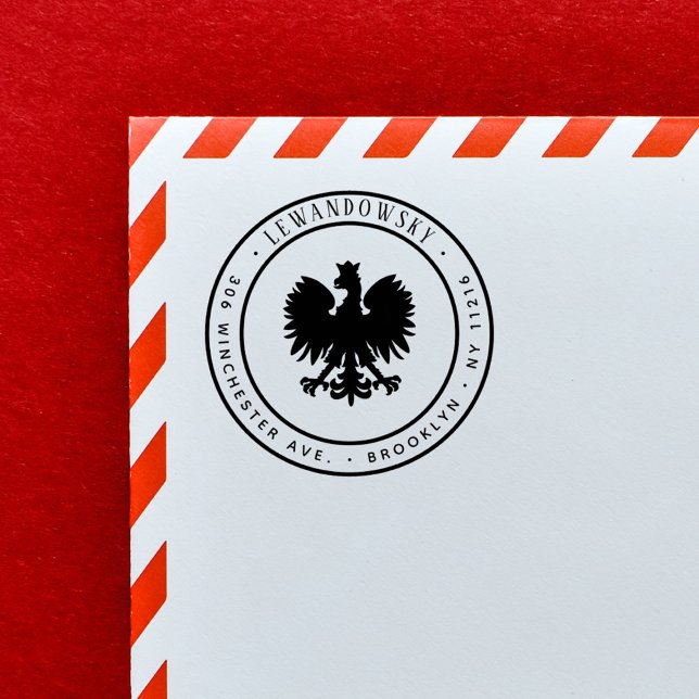 Tampons Encreurs Polonais Aigle Nom de famille Patriotique Adresse  (Polish Eagle Family Name Patriotic Return Address Rubber Stamp)