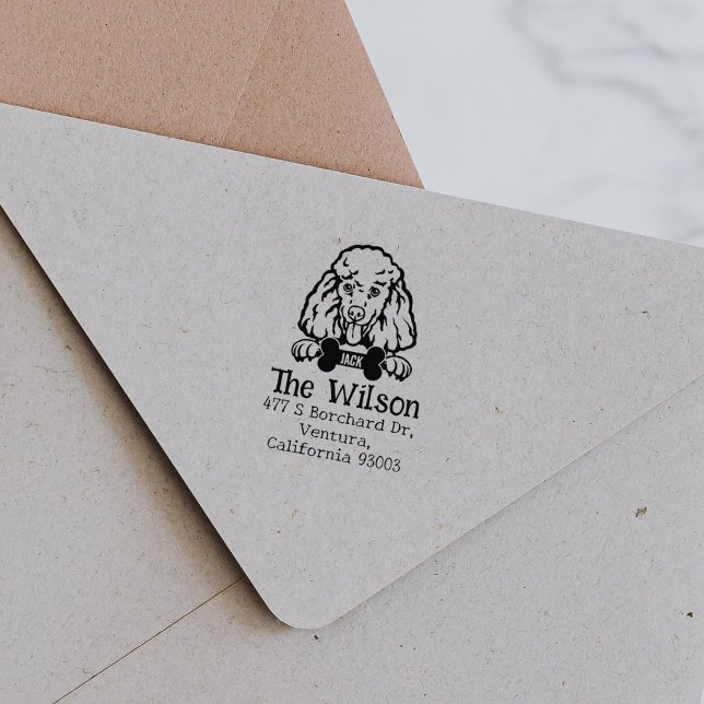 Tampons Encreurs Poodle Dog, Adresse de retour personnalisée, (Créateur téléchargé)