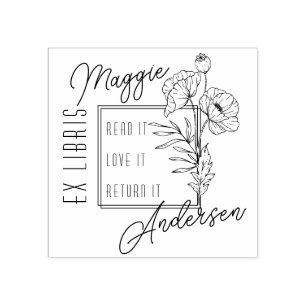 Tampons Encreurs Poppies chic   Nom personnalisé Ex Libris Plaque d