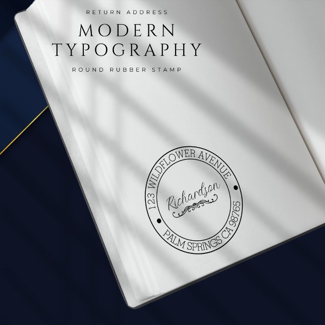 Tampons Encreurs Retourner l'adresse de la typographie moderne (Return Address Modern Typography Round Rubber Stamp)