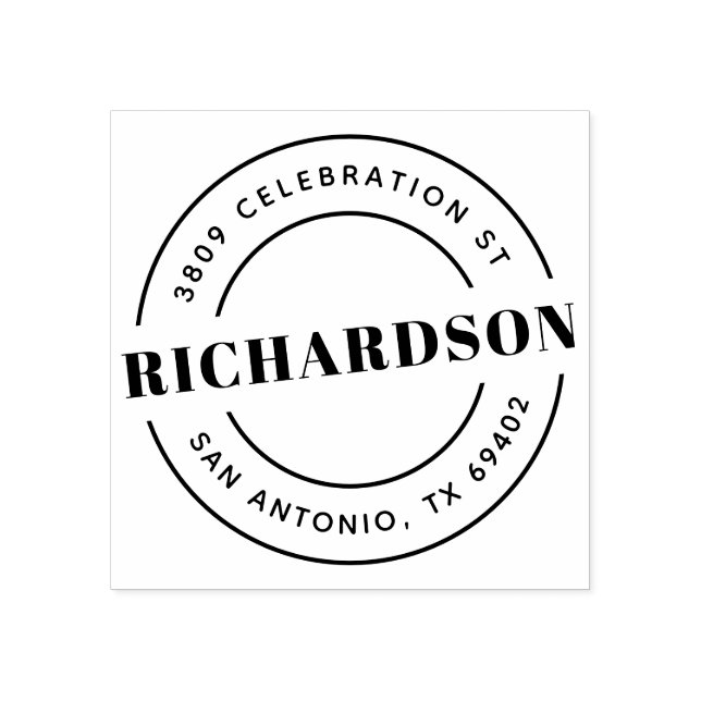 Tampons Encreurs Retro Nom de famille et adresse de retour ronde (Impression)