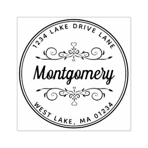 Tampons Encreurs Return Address Heart Modern Script Nom de famille