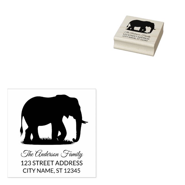 Tampons Encreurs Return Address |  Personalized Elephant Silhouette (Tamponné)