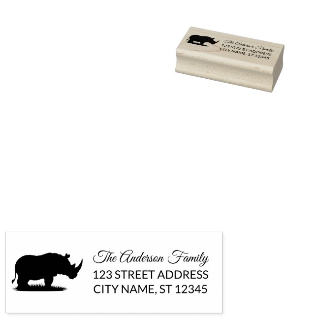 Tampons Encreurs Return Address |  Personalized  Rhino Silhouette   (Tamponné)